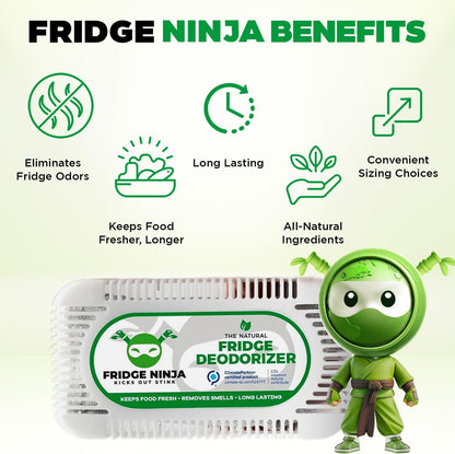 Fridge Ninja Fridge Deodorizer (2 Pack) - More Effective Than Baking Soda - Natural and Unscented Activated Charcoal Refrigerator Deodorizer and Odor Eliminator for Freezers, Coolers, and Lunch Boxes