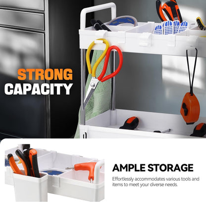 Auto Dynasty 3 Tier Slim Rolling Cart with Handle, Multifunction Utility Storage Rolling Cart, Movable Storage Organizer with Wheels for Office, Bathroom, Kitchen, Narrow Places (White)