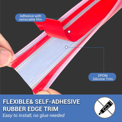 Slimline Cabinet Door Edge Protector, 3/4" Self Adhesive Peel and Stick Rubber Edge Guards, Flexible U Shaped Strips for Kitchen & Garbage Drawer Fronts, Edge Trims for Desks and Shelfves, Black, 10Ft
