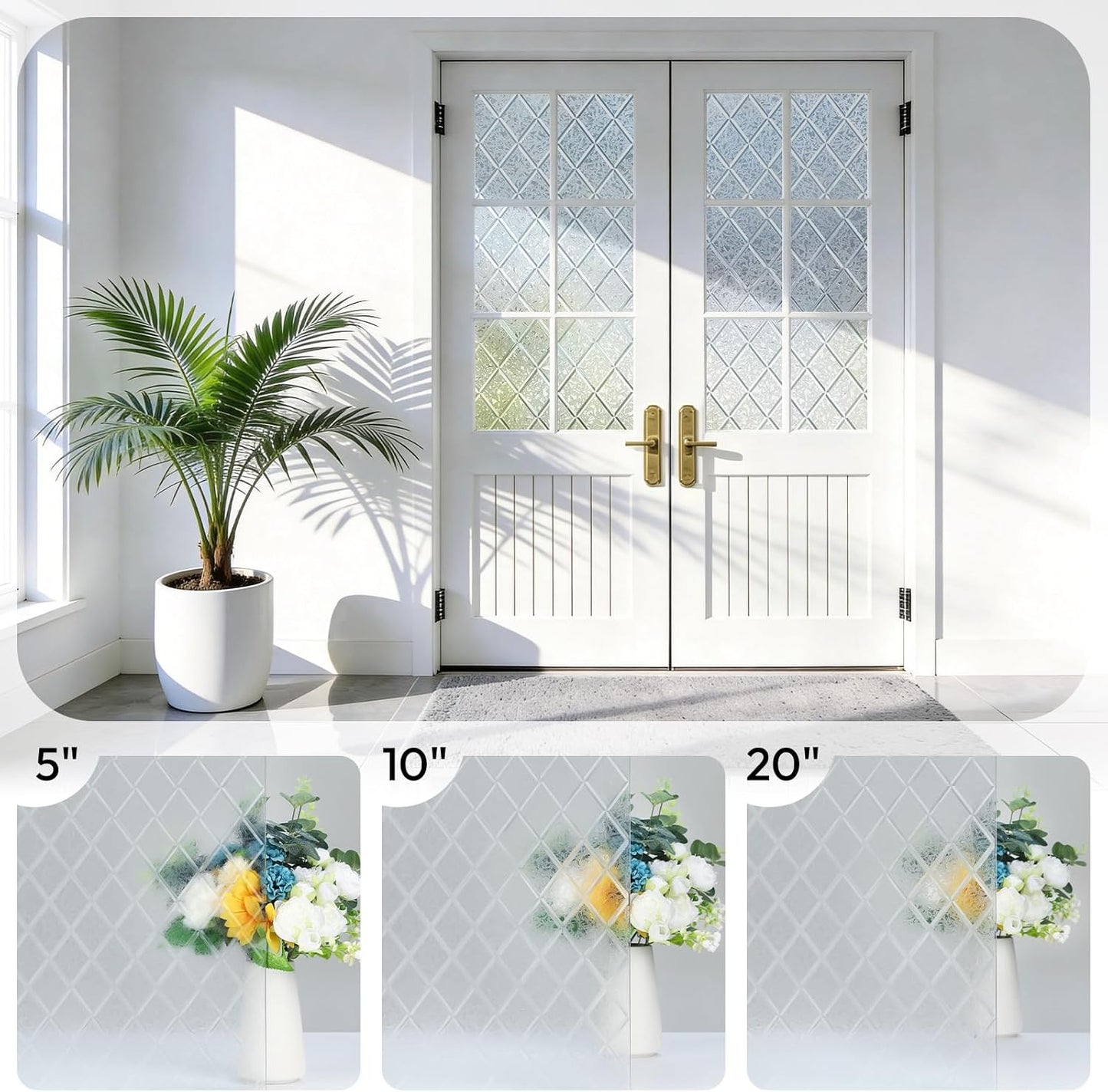rabbitgoo Window Privacy Film, Decorative Privacy Window Film Sun Blocking, Frosted Glass Cling for Home Door, Non-Adhesive Static Cling Sticker Covering Heat Blocker, Clear, 17.5" x 78.7"