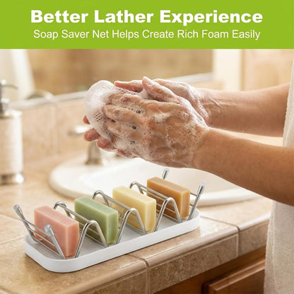 Multi-Purpose Wave Shampoo Bar Holder, Shampoo Bar Holder with Removable Drip Tray & Lather Net, Self Draining Quick Dry Bar Soap Holder for Shampoo Bars & Soap (3-Slot)