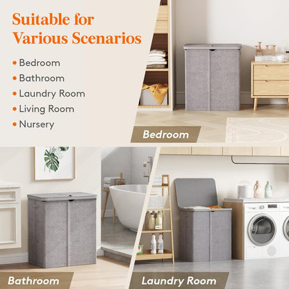 Lifewit 165L Large Laundry Basket with Lid, Laundry Hamper with Plastic Handles and Removable Bag, Foldable Tall Dirty Clothes Hampers for Laundry for Laundry Room, Bedroom, Bathroom, Dorm, Beige
