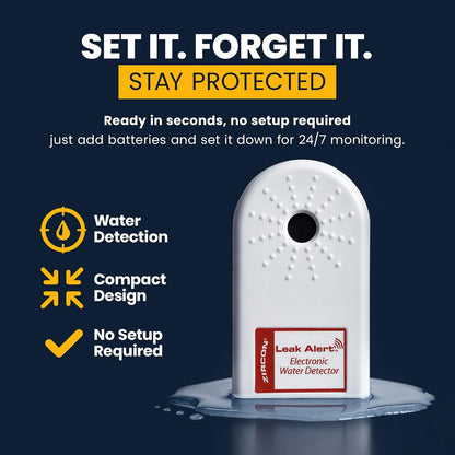 Zircon Leak Alert Water Leak Detector & Flood Sensor Alarm/Water Leak Sensor with Dual Leak Alarms 90Db Audio/Battery Powered (2 Pack) Batteries Not Included (72311) White
