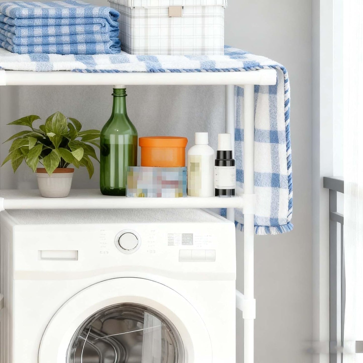 Over Washer Dryer Shelves - Heavy Duty Metal Storage, Freestanding Shelving for Laundry Room Bathroom Organizer(White)