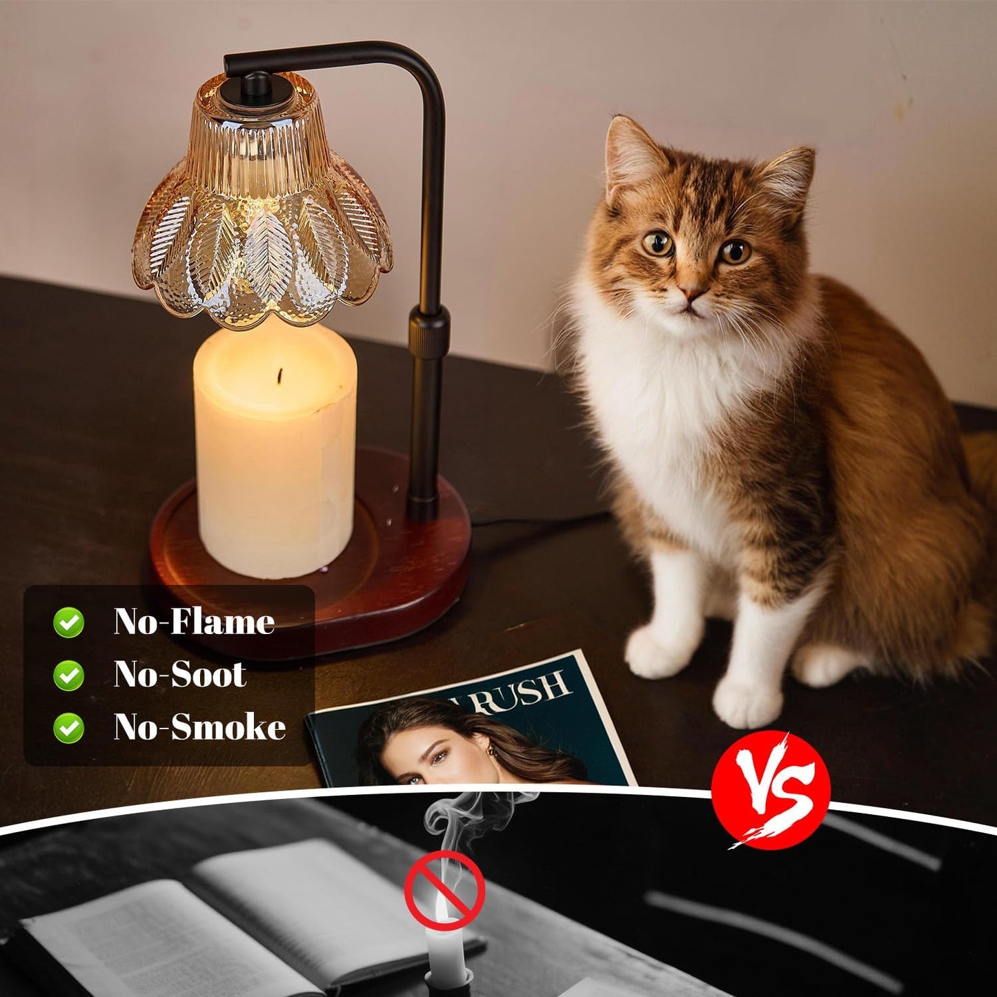 Candle Warmer Lamp,with Timer & Dimmer(3Bulbs),Candle Lamp Warmer Height Adjustable,Gifts for New Home,House Warming Gift,Birthday Gifts for Women/Daughter/Mom/Friend-Black
