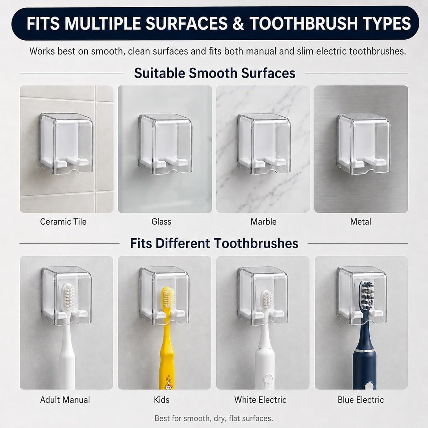 Toothbrush Holders for Bathroom Wall Mounted, 4 Pack Flip Cover Toothbrush Holder with Drainage, Self Adhesive Toothbrush Organizer for Electric Toothbrush, Manual Toothbrush, Shower, Mirror, Tile (4)