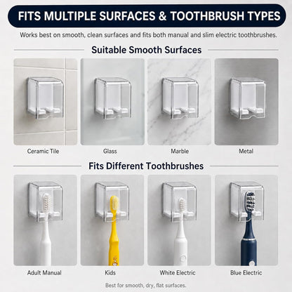 Toothbrush Holders for Bathroom Wall Mounted, 4 Pack Flip Cover Toothbrush Holder with Drainage, Self Adhesive Toothbrush Organizer for Electric Toothbrush, Manual Toothbrush, Shower, Mirror, Tile (4)