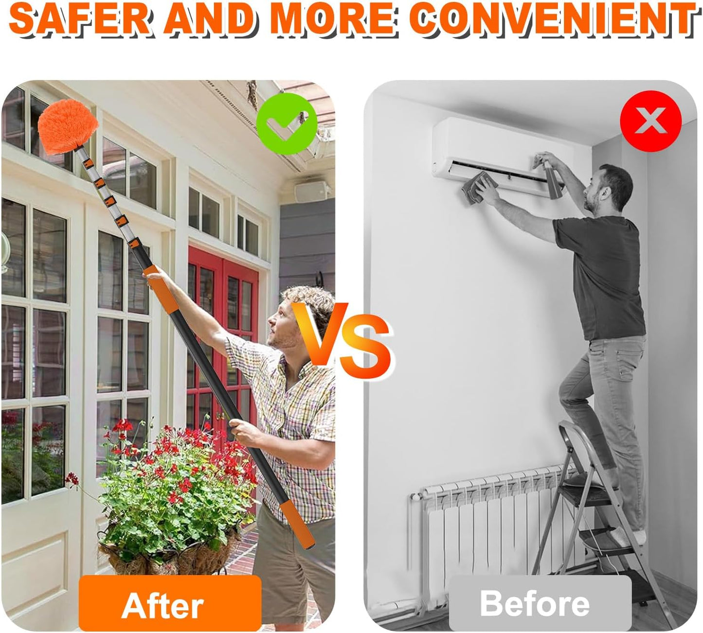 SISUPASSIE 30FT Reach Cobweb Duster with Extension Pole, High Ceiling Long Duster with 5-24FT Telescoping Pole, Spider Web Brush for Indoor Outdoor Use