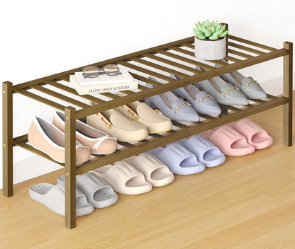 Smiry Bamboo Shoe Rack for Closet, 3 Tier Wooden Shoe Organizer, Stackable Wood Shoe Storage Shelf for Entryway, 14 Vertical Slats, One-piece Heavy-Duty Legs, 26.77"x11.02"x18.31", Natural