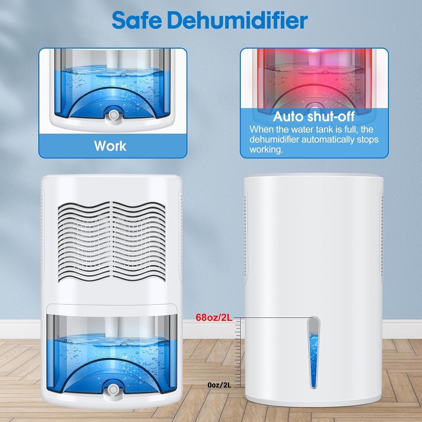 Small Dehumidifier for Bedroom up to 1000 Sq.Ft, 68 OZ Water Tank Dehumidifier for Home with Auto Shut-Off, Mini Dehumidifier with 7 Color LED Lights for Bathroom, Basement, Closet, Garage, RV