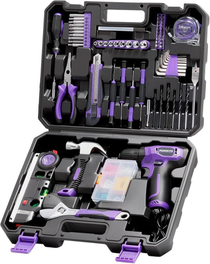 Cordless Drill Tool Set: 12V Power Drill Tool Kit with Battery & Charger, 25+1 Torque Setting, Portable Household Basic Drills Case for Men & Women, 2-Speed Electric Drill Set, 142 Piece, Green