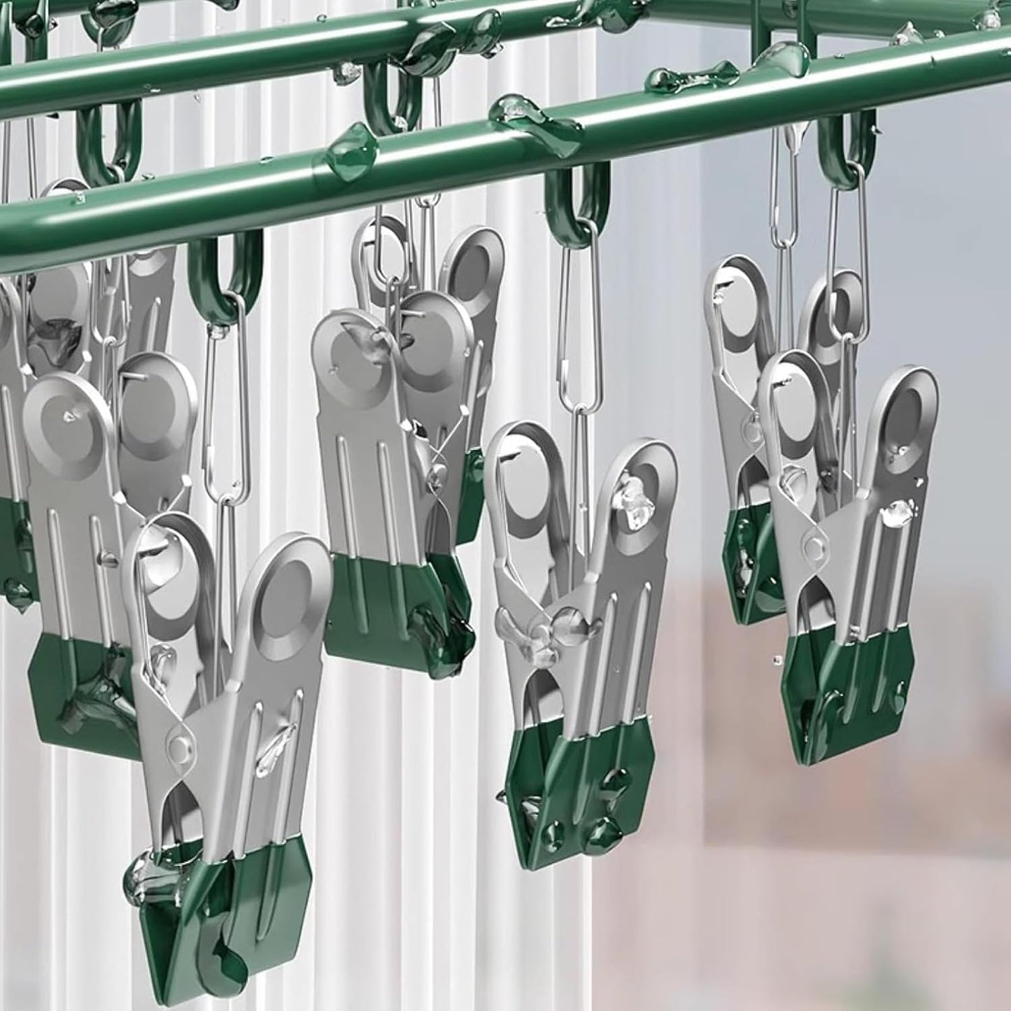Drying Rack for Sock, Stainless Steel Sock Drying Rack with 23 Clips, Swivel Hook Windproof Hanger for Sock, Laundry, Hat, Scarf, Bras, Towel, Underwear, Pants, Gloves (White)