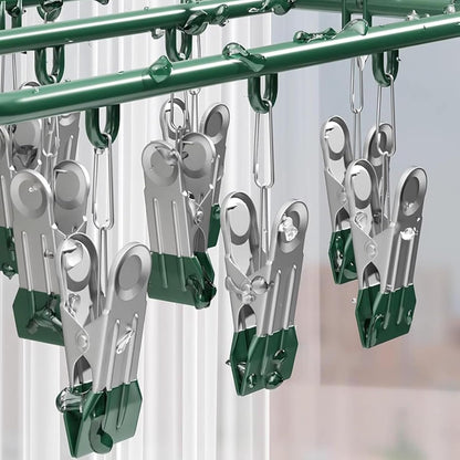 Drying Rack for Sock, Stainless Steel Sock Drying Rack with 23 Clips, Swivel Hook Windproof Hanger for Sock, Laundry, Hat, Scarf, Bras, Towel, Underwear, Pants, Gloves (White)