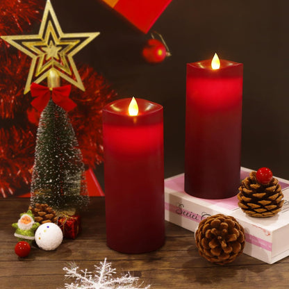 Enpornk 7” x 3” Flameless Candles, Flickering Moving Flame LED Candles, Battery Operated Candles with Remote and Timers, Ivory White, Set of 2