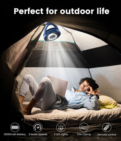 Korbot 8-inch Clip on Fan -20000mAh Portable Fan Battery Rechargeable with 3 Speeds and Strong Airflow, USB Fan Small Desk Fan Personal Quiet Fan for Office Stroller Bedroom and Camping.