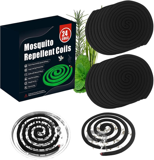 24 Extra Strength Mosquito Repellent Coils with 1 Metal Holder & 6 Stands, Citronella Incense Mosquito Coils Outdoor Patio Yard Camping Use, Long Lasting 6-8 Hrs Plant-Based Mosquito Coil Incense