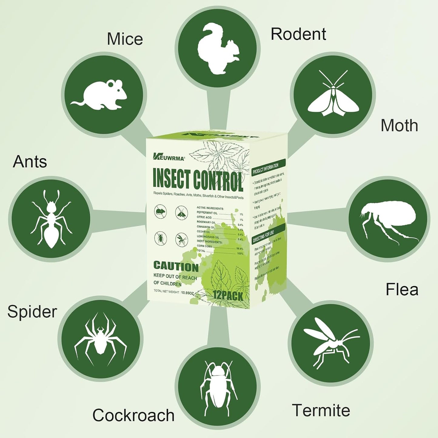 Spider Repellent Indoor Mosquito Patio Peppermint Oil Pet Safe 12 Pack | Formula natural peppermint oil,repels Insect repellent, gentle for pets and kids,For Bedroom Kitchen Basement Yard Garage