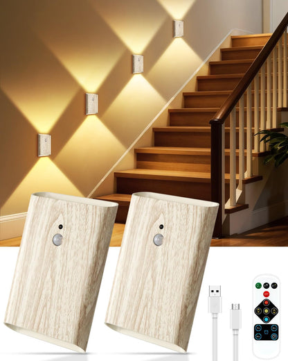 Rechargeable Motion Sensor Wall Sconce Set of 2 – 5000mAh Wireless Battery Operated Wall Light Indoor, 3 Colors Up/Down Lighting Magnetic Night Light with Remote Control for Bedroom, Hallway (Black)