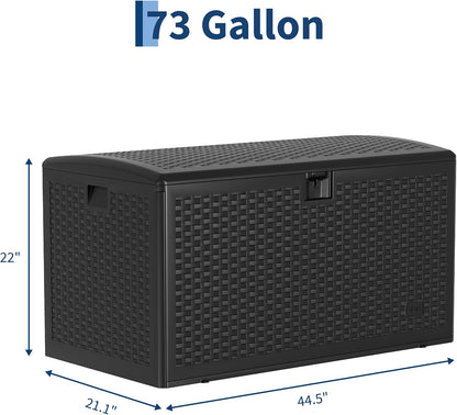 Garvee 73 Gallon Waterproof Large Resin Deck Box Indoor Outdoor, Lockable Storage Container for Patio Furniture Tools, Waterproof Deck Box Patio Storage Bin for Pool Garden, Black