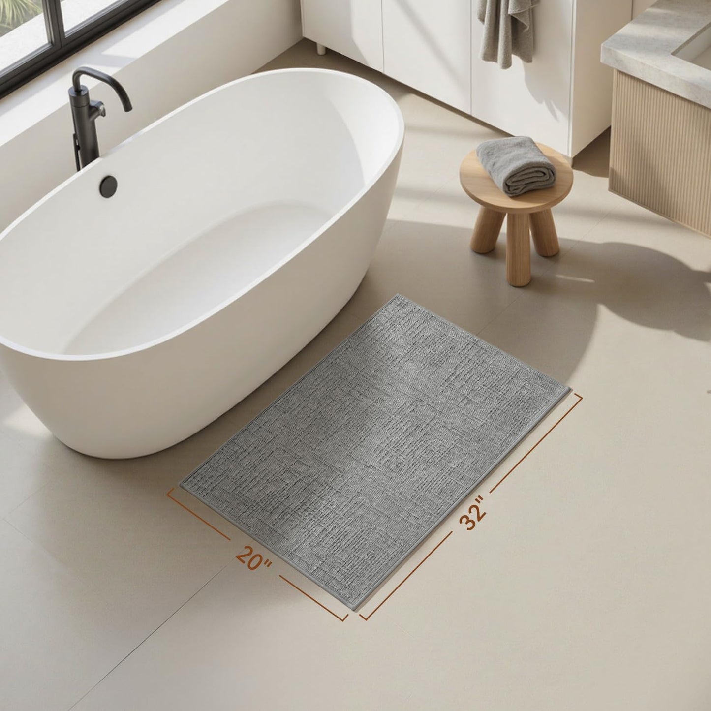 AMOAMI Bath Mat Non Slip Super Absorbent Quick Dry Bath Mats for Bathroom Floor Rubber Backing Washable Bathroom Rugs Modern Woven Jacquard Mat, Beside Tub Bath Rugs, 17" x 24", LightGrey