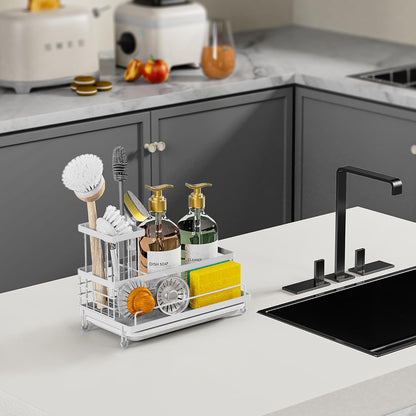 Cisily Large Capacity Kitchen Sink Caddy Organizer, Rustproof Non-Slip Sponge Holder With Dish Brush Holder Organizer, Kitchen Organization and Storage, Essentials Accessories for Countertop