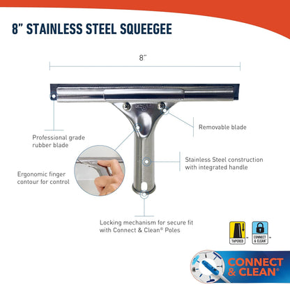 Unger Professional Stainless Steel Heavy-Duty Squeegee, 12", Silver