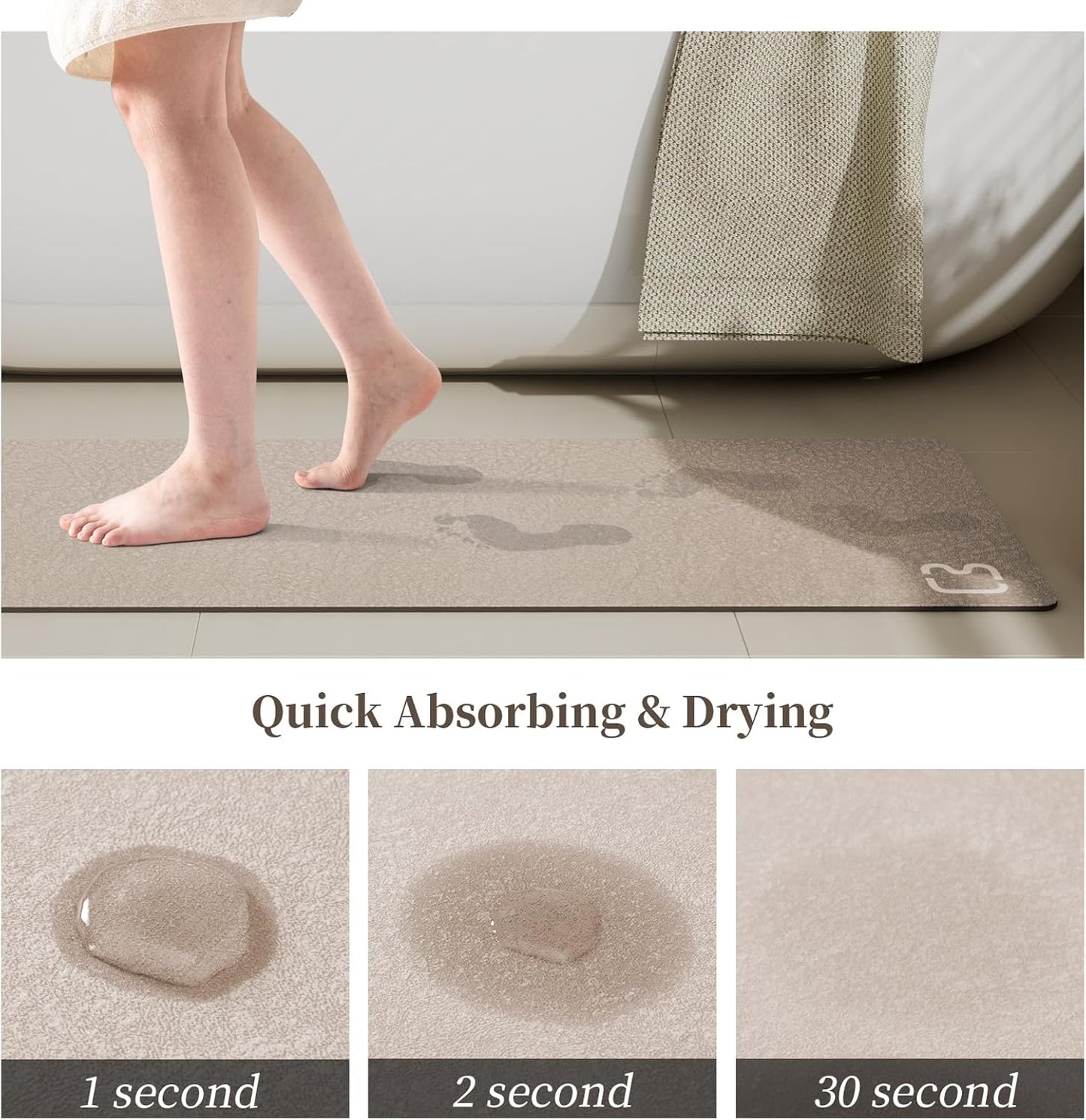 Diatomaceous Earth Bath Mat Rugs Super Absorbent Diatomite Stone Bath Mat Non Slip Quick Dry Thin Bathroom Mat Fit Under Door, Floor Rugs in Front of Bathtub, Shower Room, Sink,15.7"x23.6", Grey