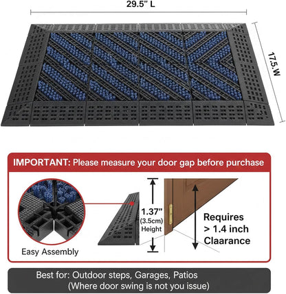 Heavy Duty Boot Scraper Doormat, 1.37" Extra Thick Outdoor Entrance Mat with Stiff Nylon Bristles, All-Weather Waterproof Mud Scrubber, 29.5" x 17.5"