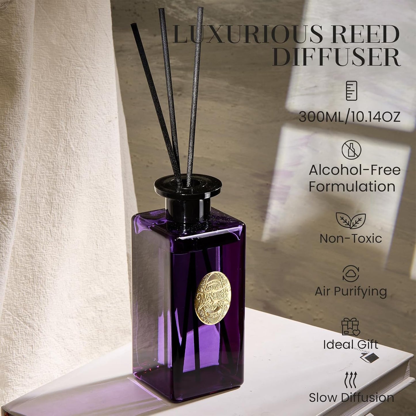 M&SENSE 6.3 oz Large Reed Diffuser Set | Lime+Basil Scent Oil Diffuser with Sticks | Hotel Collection Non-Toxic Home Fragrance |for Bedroom Bathroom Living Room - Colors B