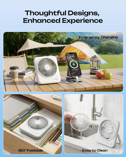 Otlonpe Personal Portable Desk Fan, 4000mAh Small Rechargeable Portable Fan Battery Operated & USB Powered for Travel Sleeping Bedroom Office Home Table, Cordless, Quiet, 4-Speed, 6.5 Inch (Black)
