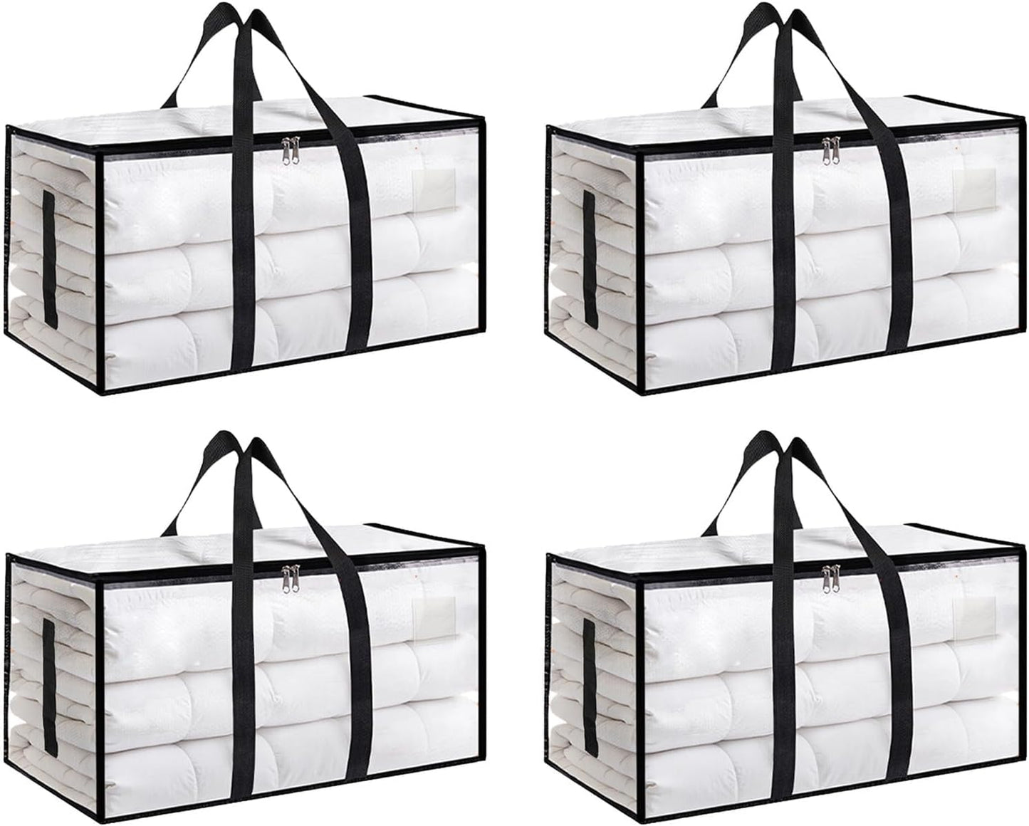 8 Pack-Extra Large Heavy Duty Moving Bags - Waterproof Storage Totes with Handles & Zippers, Foldable for College Dorm, Storage (Clear)