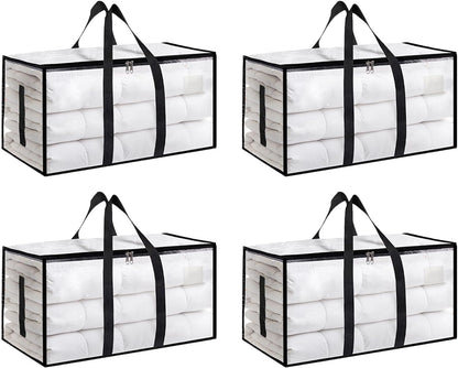8 Pack-Extra Large Heavy Duty Moving Bags - Waterproof Storage Totes with Handles & Zippers, Foldable for College Dorm, Storage (Clear)