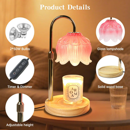 Fragrance Candle Warmer Lamp with 2 Bulbs Electric Candle Warmer with Timer & Dimmer for Home Decor