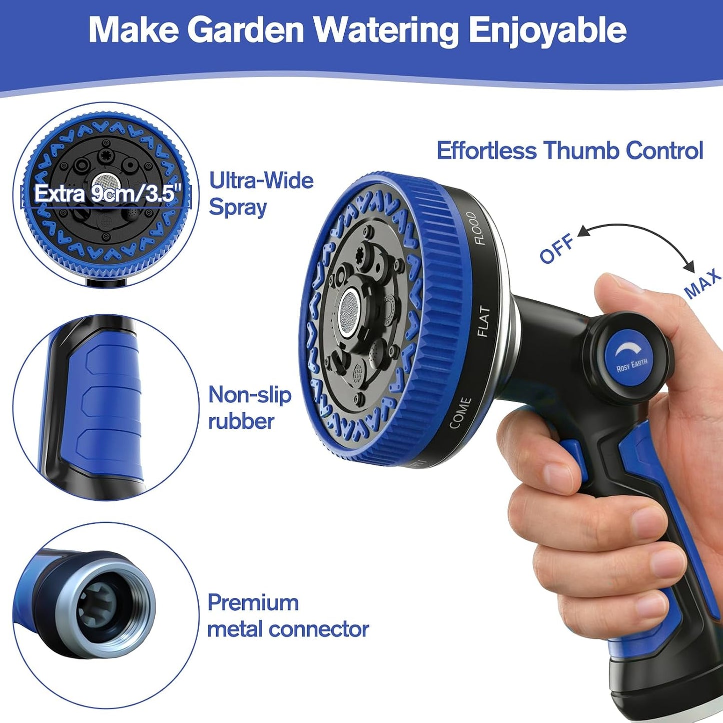 Rosy Earth Garden Hose Nozzle, 3.6" Ultra-Wide Metal Hose Sprayer, Orange