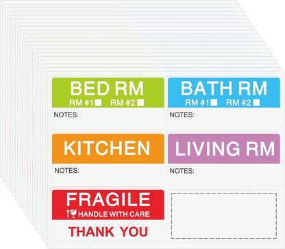 120 Pcs Home Moving Stickers Packing Box Color Coding Labels, 5 Different Living Spaces + 1 Blank Label, 6 Colors/Sheet（20 Sheets） 1 5/8 × 3 1/2 Inch