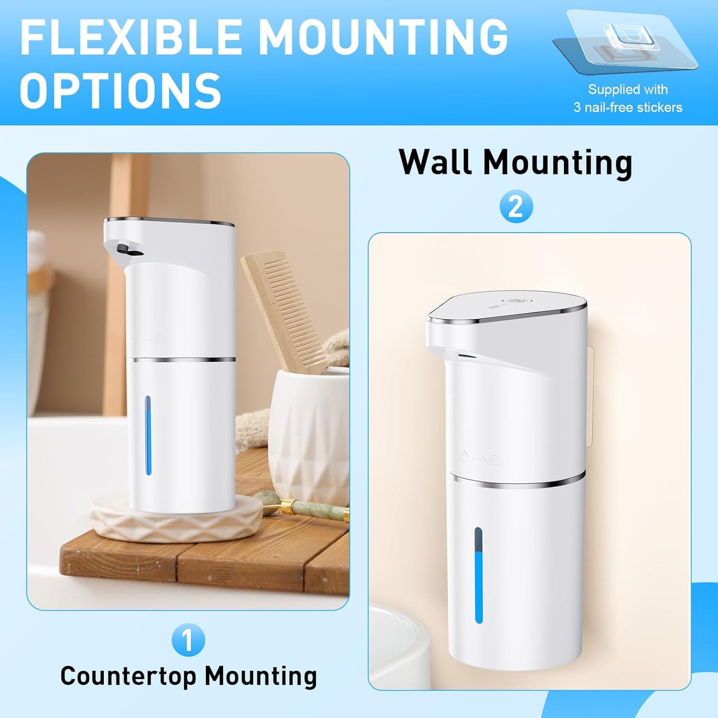 Fantictas Automatic Soap Dispenser,Touchless Hand Wall Mount Rechargeable 3 Gear Adjustable Electric Soap Dispenser 350ml with Infrared Motion Sensor for Bathroom,Kitchen,Office, White Gel