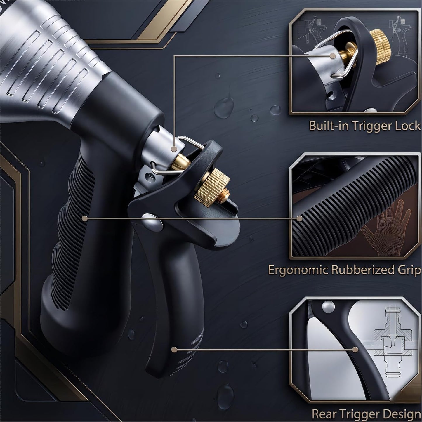 GREEN MOUNT Water Hose Nozzle Spray Nozzle, Metal Garden Hose Nozzle with Adjustable Spray Patterns, Perfect for Watering Plants, Washing Cars and Showering Dogs & Pets