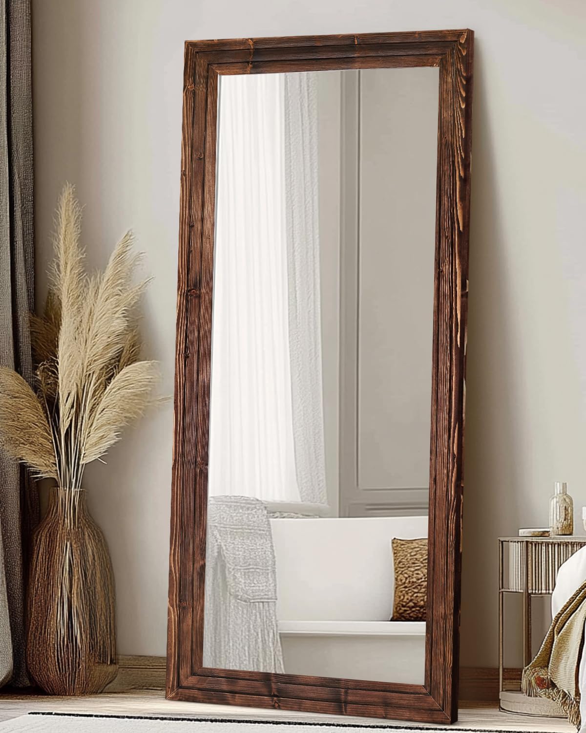 Full Length Mirror 65"x22" with Stand Solid Wood Frame Floor Large Mirror for Living Room, Bedroom Hanging Standing or Leaning Wall-Mounted, New Black