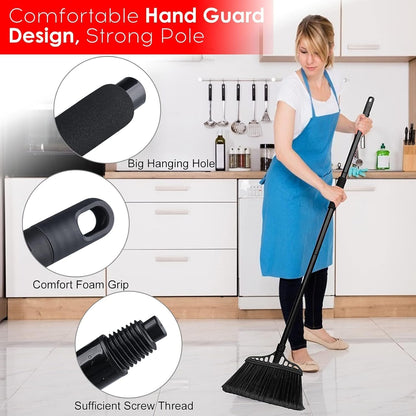 Tiumso Heavy Duty Angle Broom - 55" Adjustable Iron Handle with Stiff Bristles - Commercial-Grade Indoor/Outdoor Broom for Garage, Patio, Kitchen, Sidewalk & Concrete Cleaning (Black & Red)
