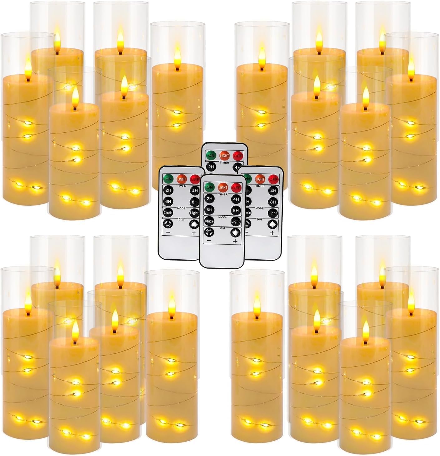 YOROXRG Set of 24 Waterproof Outdoor Flameless Candles, LED Candles with 4 Remote and Timer,(H 4" 5" 6" x D 2.2"),for Christmas,Halloween,Wedding,Festival