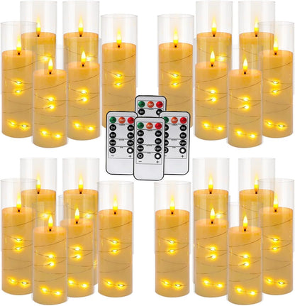 YOROXRG Set of 24 Waterproof Outdoor Flameless Candles, LED Candles with 4 Remote and Timer,(H 4" 5" 6" x D 2.2"),for Christmas,Halloween,Wedding,Festival