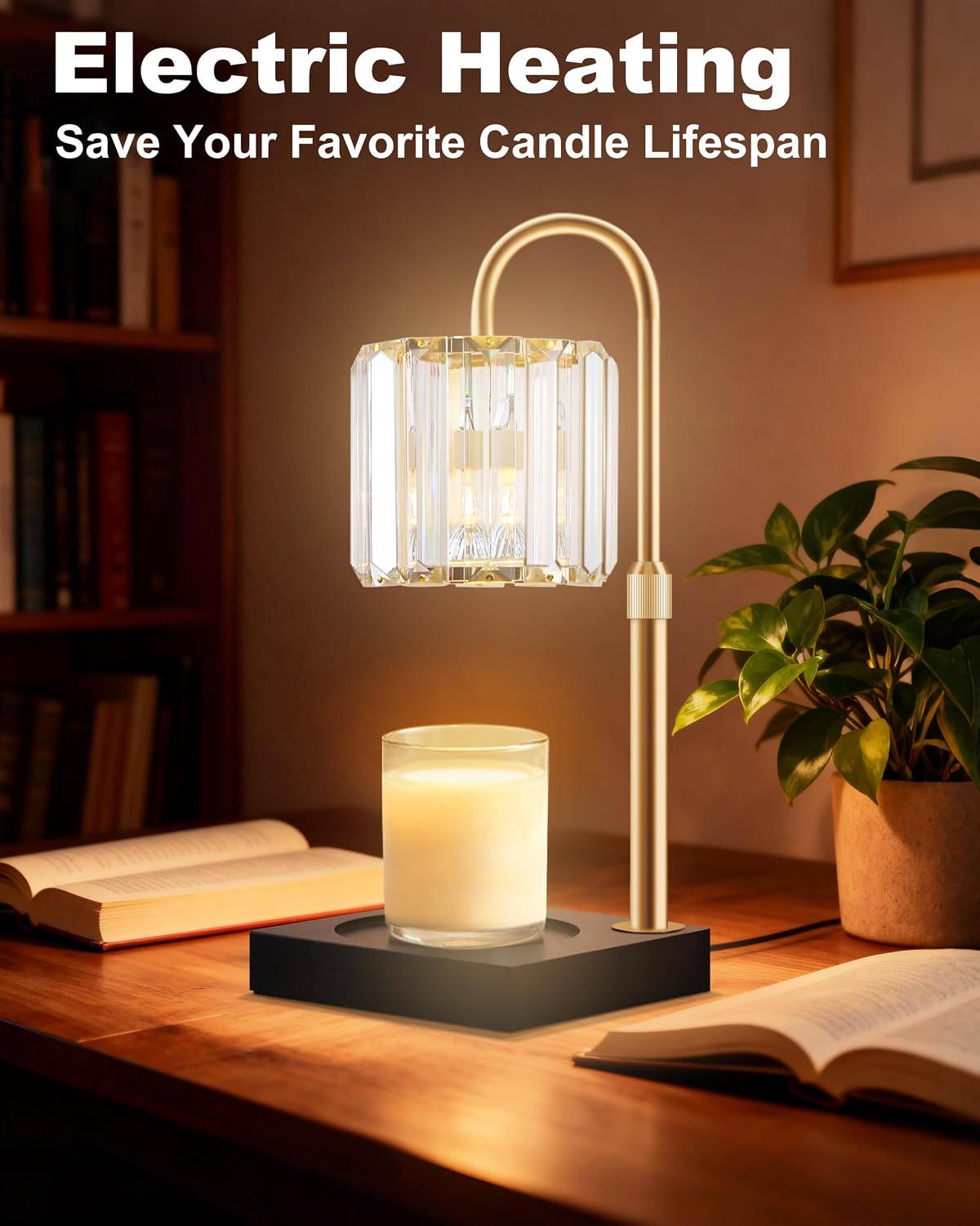 TigQiang Adjustable Height Candle Warmer Lamp, Candle Lamp Timer Dimmer 7 Levels, Compatible All Jar Candles, Top Melting, Cystal Candle Heater Lamp for Scented Wax, Elegant Home Decoration, Black