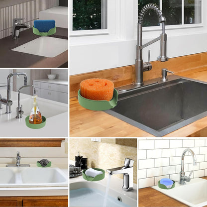 Sponge Holder for Scrub Daddy with Suction Cups and Drain Spout Kitchen Sink Caddy Organizer, Soap Dishes Holder Accessories Rack, Dishwasher Safe - 4.7"x4.7", Green