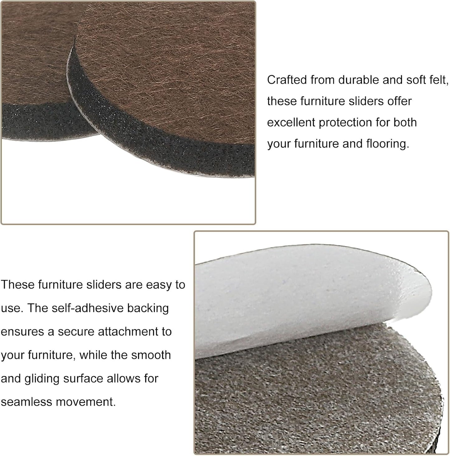 uxcell Furniture Pads, 24Pcs 1.25" - Round Self Adhesive Felt Furniture Pads, Floor Protectors for Furniture Feet Chairs Legs Hardwood Floors (Brown)