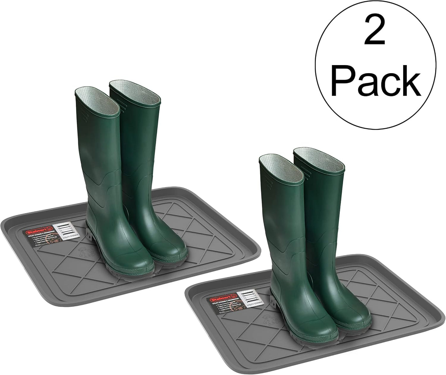 Stalwart All-Weather Boot Tray, Indoor Outdoor Doormat for All Seasons, 2 pk Small, Black