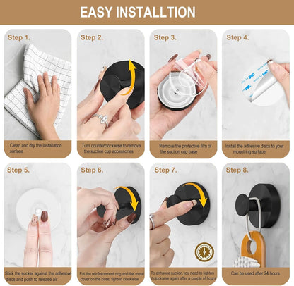 ZESLMG Adhesive Hooks for Shower, Black Self Sticky Hooks for Glass Window Kitchen Wall, Removable Bath Robe Loofah Door Wreath Coat Towel Hook No Damage for Hanging, 2 Pack
