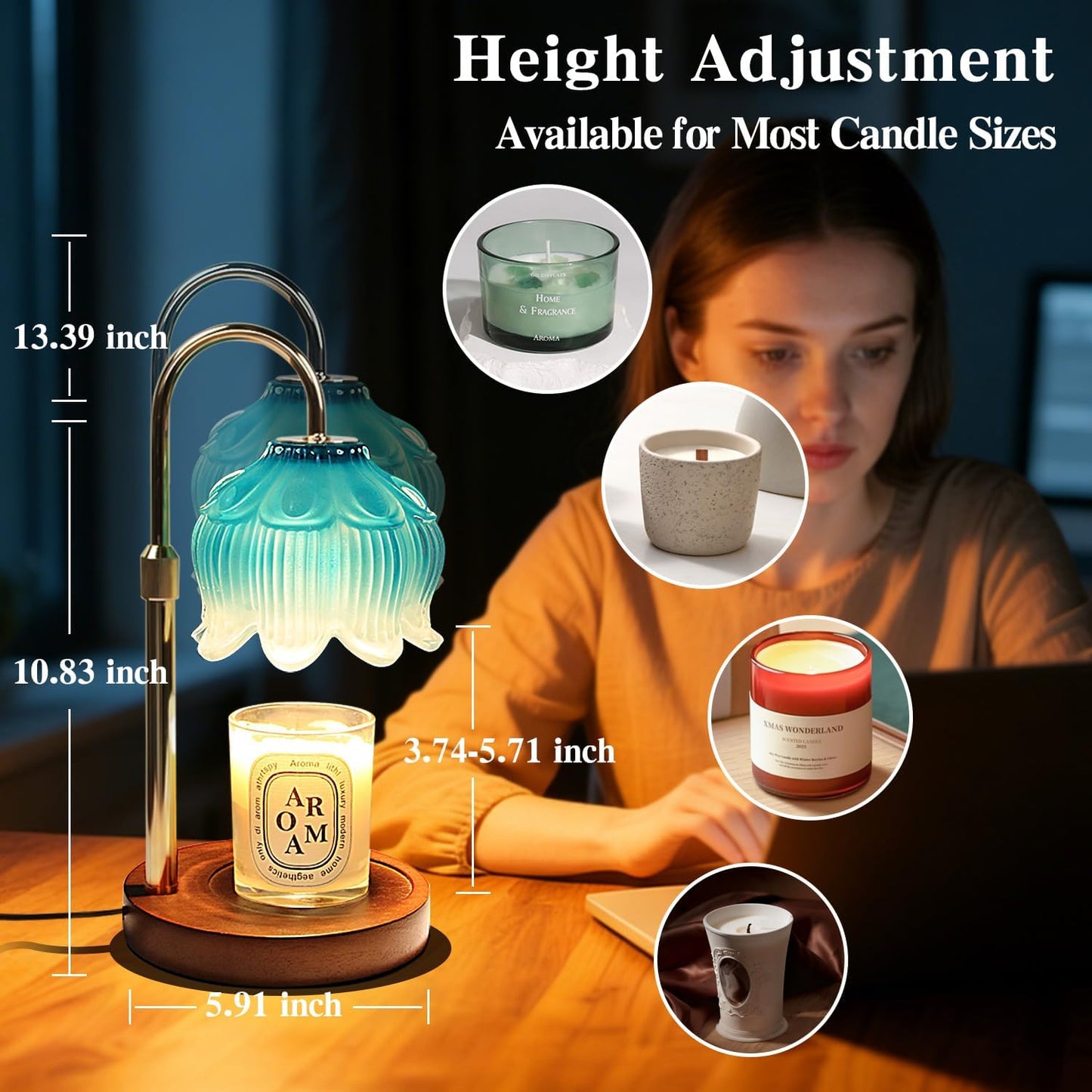 Fragrance Candle Warmer Lamp with 2 Bulbs Electric Candle Warmer with Timer & Dimmer for Home Decor
