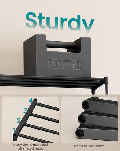 SONGMICS 2-Tier Shoe Rack for Closet, Compact Metal Shoe Organizer Shelf for Entryway, Bedroom, Small Spaces, Stackable, 11.8 x 24.5 x 12.2 Inches, Black ULSA122BH01