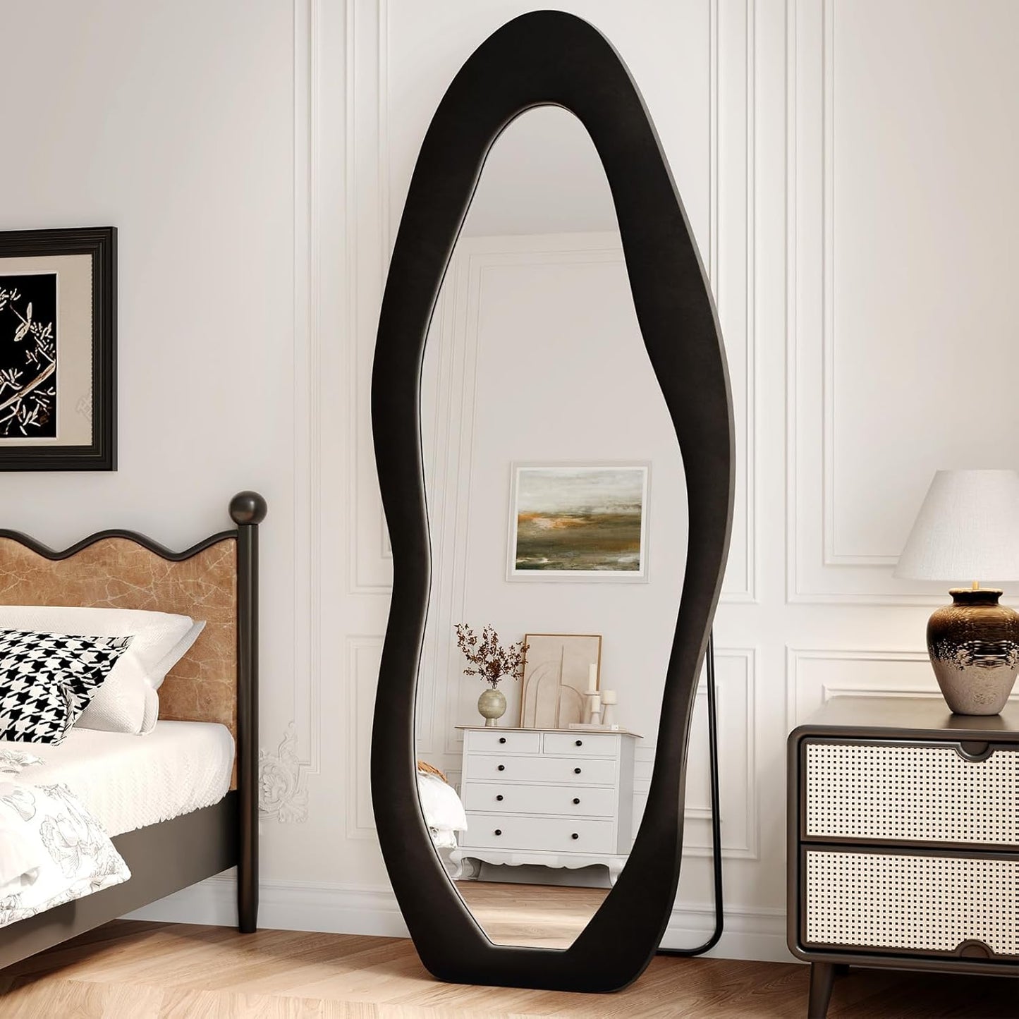 71"x32" Flannel Full Length Mirror, Arched Mirrors Full Length with Stand, Flannel Floor Mirror for Bedroom and Living Room, Full Body Mirror Hanging or Leaning, White