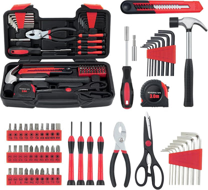 MARTCOLOR 58 Piece Household Tool Set, General Household Hand Tool Kit with Plastic Toolbox Storage Case, All Purpose Household Tool Kit for Women, Girls and Ladies, Pink